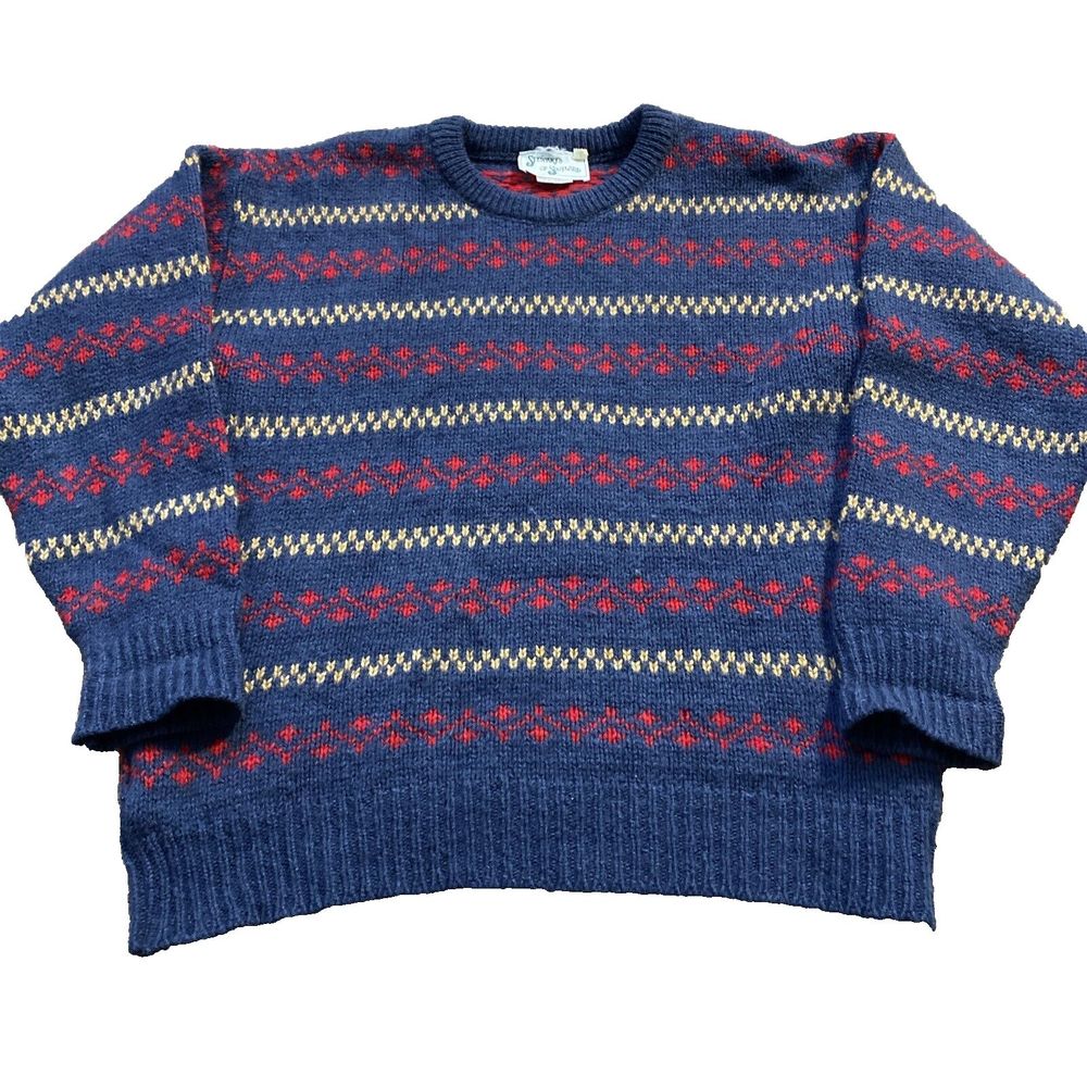 Stewart Scotland Mens Sweater Large Pure New Wool Long Sleeve Crew Neck